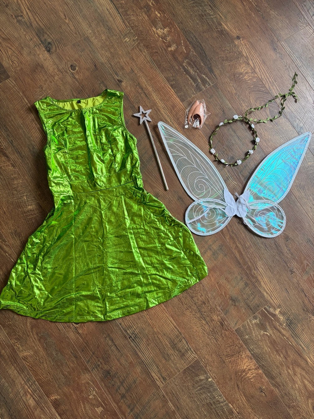 Adult Shimmery Green Fairy Costume Set with Wings and Accessories